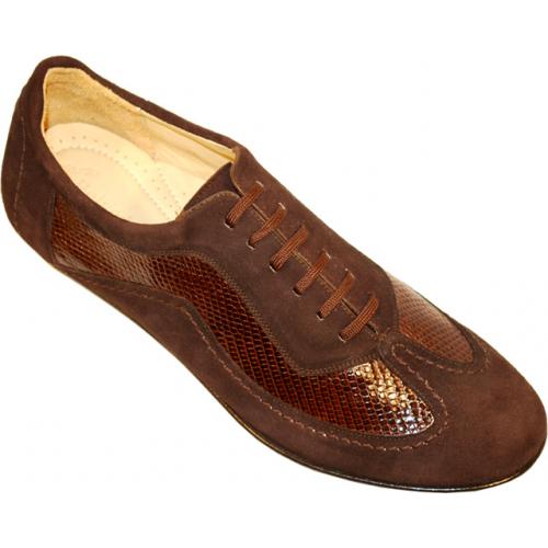 Belvedere "Vedo" Brown Genuine Lizard And Calfskin / Suede Shoes